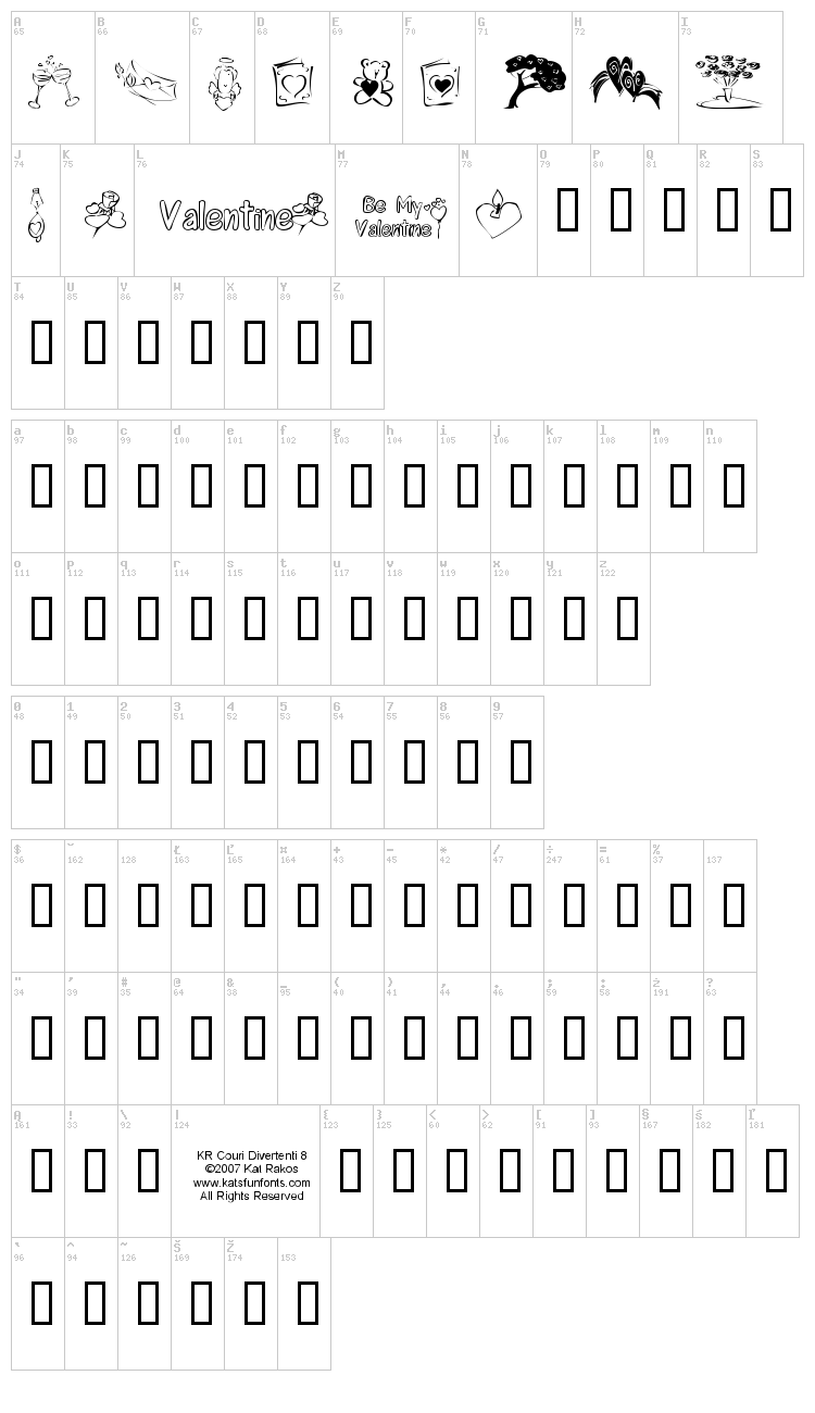 KR Cuori Divertenti 8 font map
